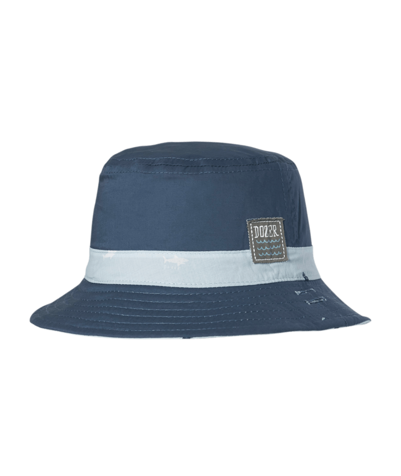 Dozer Baby Boys Bucket Hat - Blue Shark Print - Deep Sea